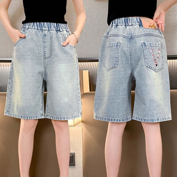 Jeans for Girls Summer Thin Tencel Denim Shorts for Big Kids Girls Girls Tencel Denim Shorts Size 10-12Y