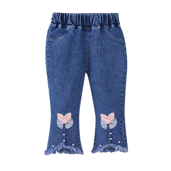 Jeans for Girls Toddler Flare Pants Embroidered High Waisted Girls Wide Leg Jeans with Pockets for Girls 3-4 Years