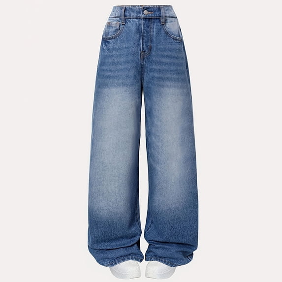 Jeans for Girls Wide Leg Baggy Denim Pants High Waisted Y2K Streetwear Trousers (BU2)