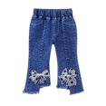 thumbnail image 1 of Jeans for Kids Girls Bell Bottom Pants Embroidered High Waisted Girls Wide Leg Jeans with Pockets for Toddler Girls 4-5 Years, 1 of 8