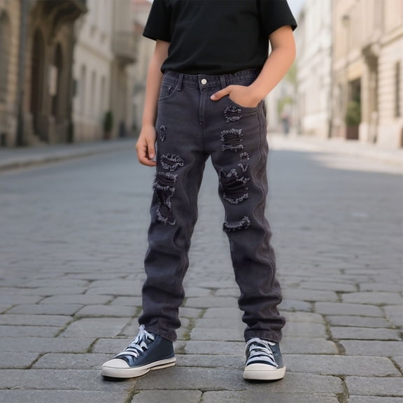 Jeans for Kids Skinny Ripped Destroyed Black Jeans Boys Stretch Denim Jeans Pants Boys Size 9-10 Years Jeans