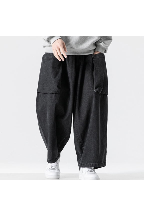 Jeans for Men Bootcut Wide Solid Color Casual Lace Up Loose Sports Jeans Full Length Pants