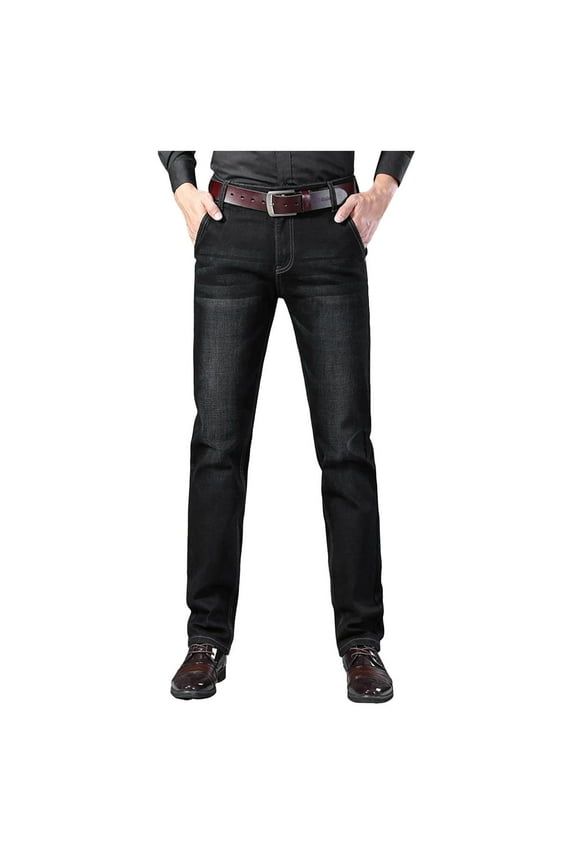 Jeans for Men Boots Cut Slim Fit Casual Straight Leg Stretchy Long Denim Trousers Business Work Dressy Fall Winter Trendy Mens Pants Black L