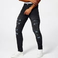 thumbnail image 1 of Jeans for Men Casual Fashion Slim-Fitness Perforated Patch Bright Sequin Pocket Solid Color Elastic Small Leg Denim Pants, 1 of 9