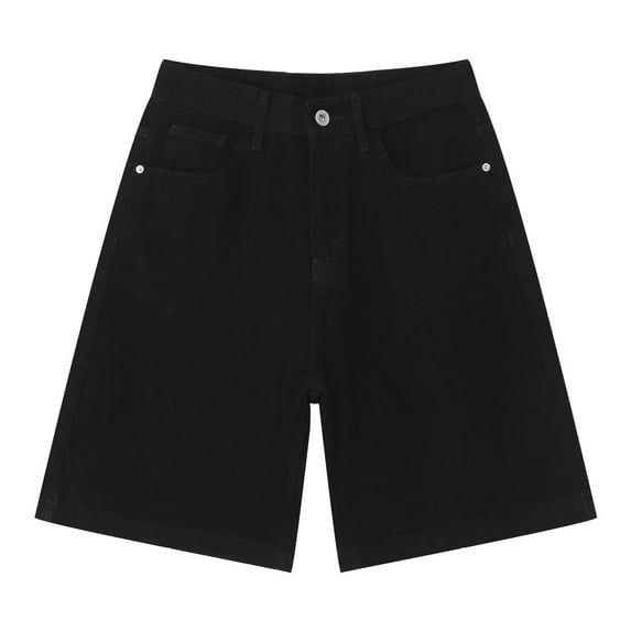 Jeans for Men Casual Loose Solid Straight Leg Comfortable Stretch Trend Denim Shorts Outdoor Streetwear Jorts Men Black L