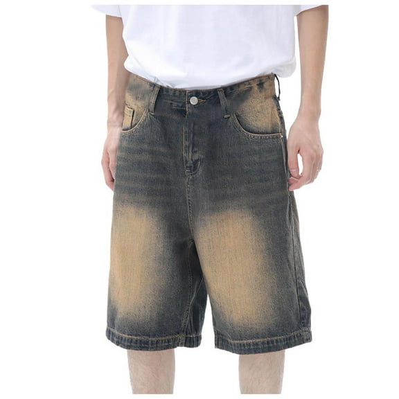 Jeans for Men Casual Retro Straight Wide Leg Denim Shorts Summer Loose Outdoor Streetwear Comfortable Mens Jorts YD Coffee L