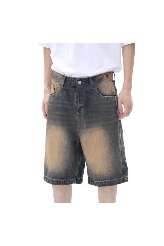 Jeans for Men Casual Retro Straight Wide Leg Denim Shorts Summer Loose Outdoor Streetwear Comfortable Mens Jorts YD Coffee S