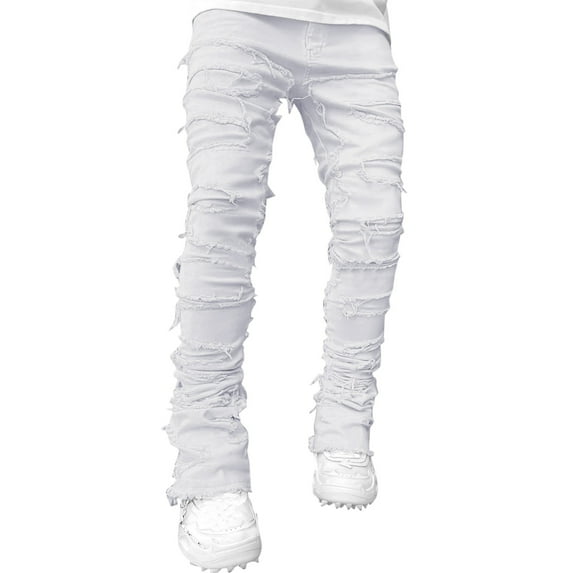 Jeans for Men Creative Tassels Decoration Straight Fit Jeans Medium Streetwear Trousers Stretch Casual Loose Fit Outdoor Denim Pants