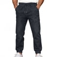 thumbnail image 1 of Jeans for Men Drawstring Elastic Waisted Straight Leg Faux Denim Joggers Pants Casual Lounge Pants with Pockets, 1 of 7