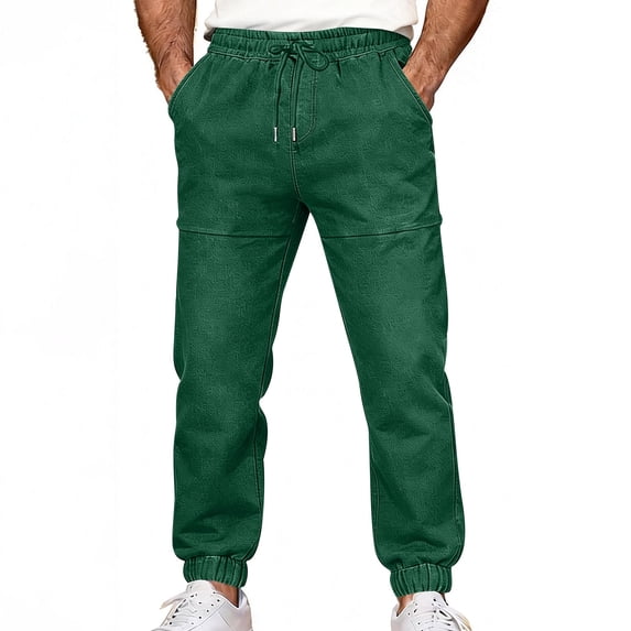 Jeans for Men Drawstring Elastic Waisted Straight Leg Faux Denim Joggers Pants Casual Lounge Pants with Pockets