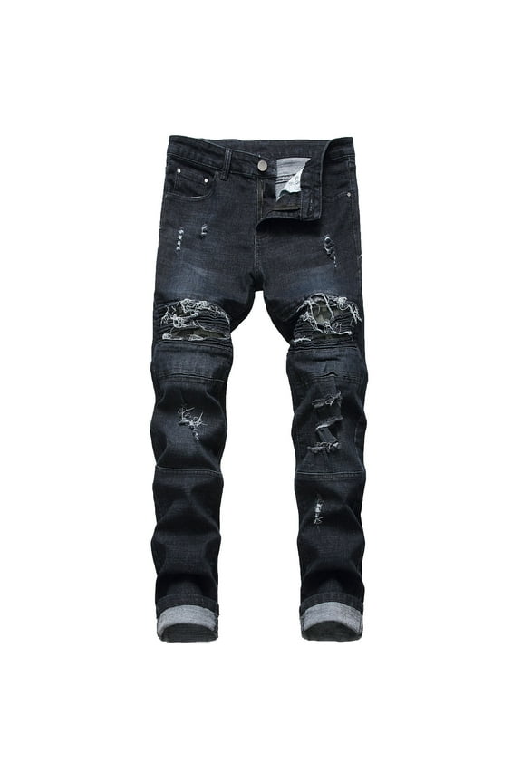 Jeans for Men Fashion Ripped Small Feet Slim Stretchy Denim Jeans Casual Distressed Street Pants for Men