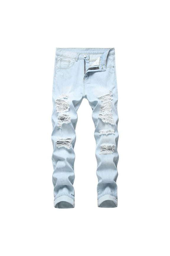 Jeans for Men Fashion Straight Tube New Broken Knee Broken Pants Jeans Stretch Casual Comfort Outdoor Denim Pants