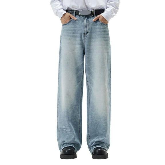 Jeans for Men Loose Fit Straight Leg Jeans Casual Streetwear Denim Pants with Pockets Denim Pant for Men