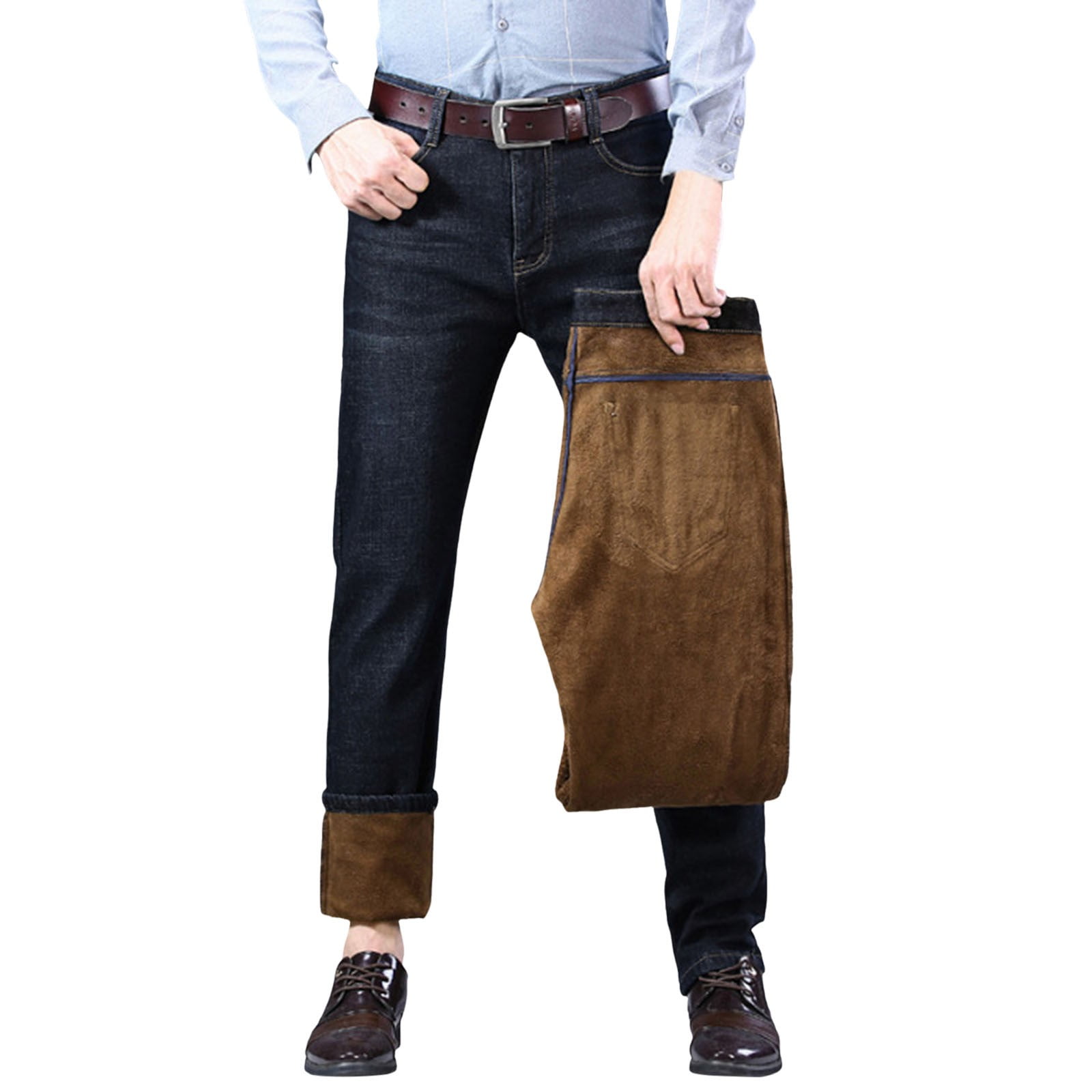 Jeans for Men Male Warm Lined Winter Straight Leg Denim Thermal Snow ...