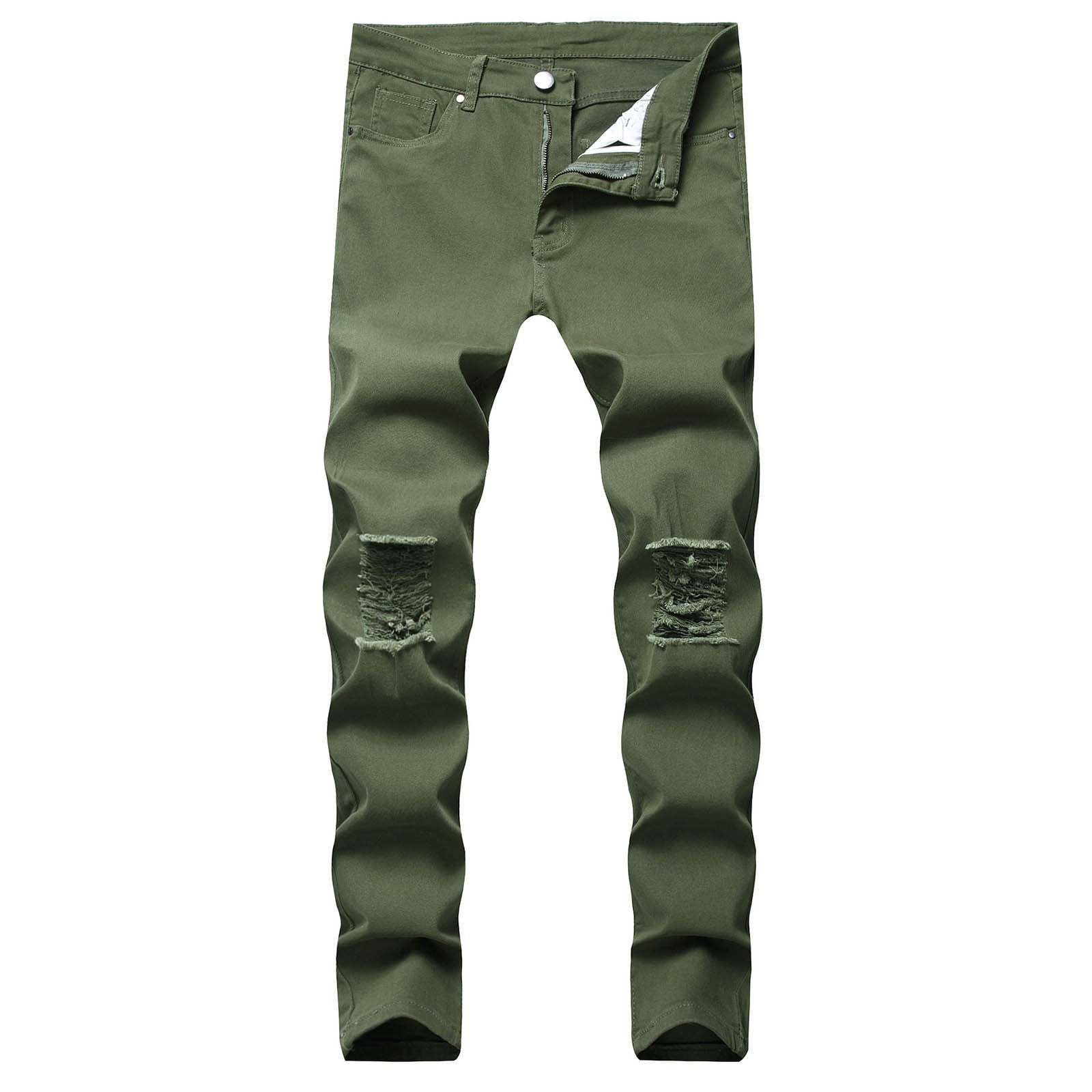 Jeans for Men Male Ripped Jeans Solid Color Ripped Pants Slim Knee ...