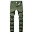 thumbnail image 1 of Jeans for Men Male Ripped Jeans Solid Color Ripped Pants Slim Knee Ripped Stretch Casual Jeans Baggy Jeans Army Green 40, 1 of 3