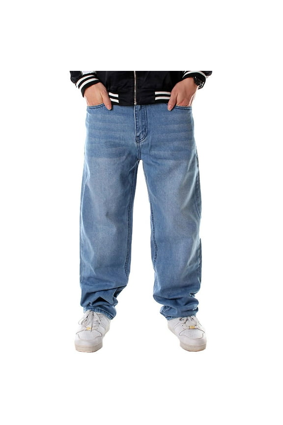 Jeans for Men,Men's Baggy Hop Denim Jeans Loose Fit Vintage Skateboard Skater Dance Pants Baggy Jeans Men(Color:Light Blue,Size:42)