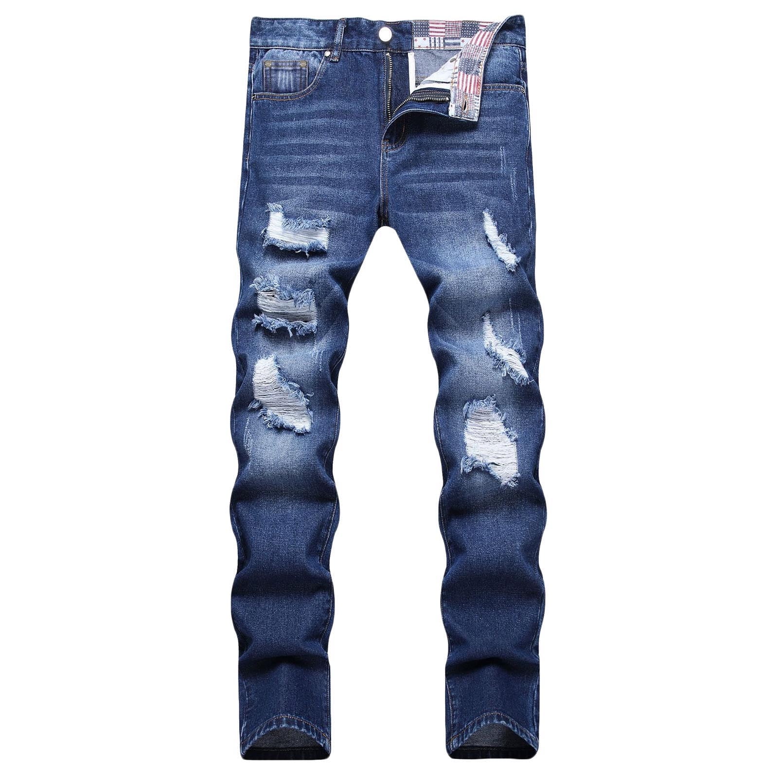 Ripped Jeans for Men Slim Fit Distressed Denim Pants Fashion