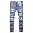 thumbnail image 1 of Jeans for Men Men's Casual Ripped Straight Loose Fit Comfort Jeans Pants Mens Fashion Skinny Jeans Bootcut Ripped Denim Pants, M&Blue, 1 of 7