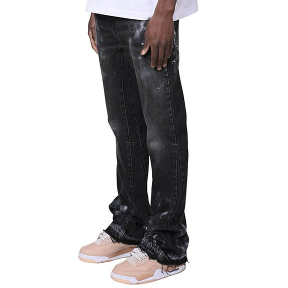 Jeans for Men Patch Color Block Print Denim Stacked Flared Leg Pants Stretch Casual Comfort Outdoor Denim Pants