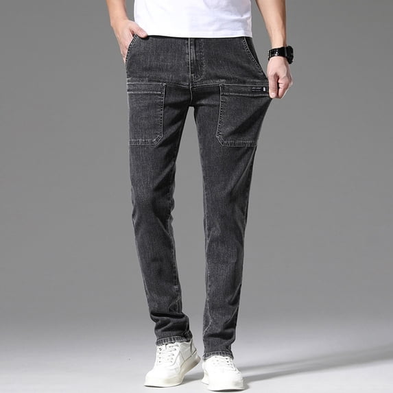 Jeans for Men Regular Fit Stretchy Breathable Denim Pants Lightweight Athletic Fit Outdoor Denim Trousers Black Size 38