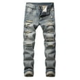thumbnail image 1 of Jeans for Men Ripped Distressed Stretch Slim Fit Denim Jeans Straight Leg Skinny Street Style Men's Pants, 1 of 5