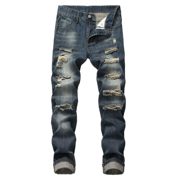 Jeans for Men Slim Fit Ripped Distressed Straight Leg Denim Pants Motorcycle Trousers Stretch Casual Loose Fit Outdoor Denim Pants
