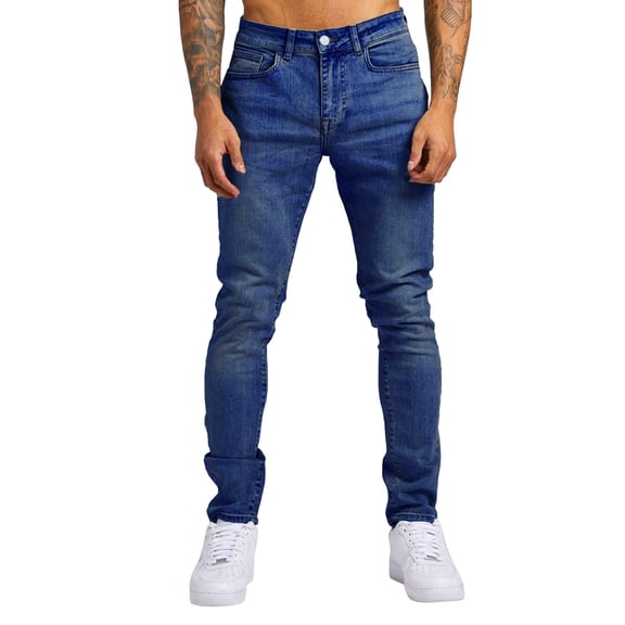 Jeans for Men Slim Fit Stretch Sport Denim Jeans Comfort Flex Waist Solid Color Street Style Trendy Mens Pants