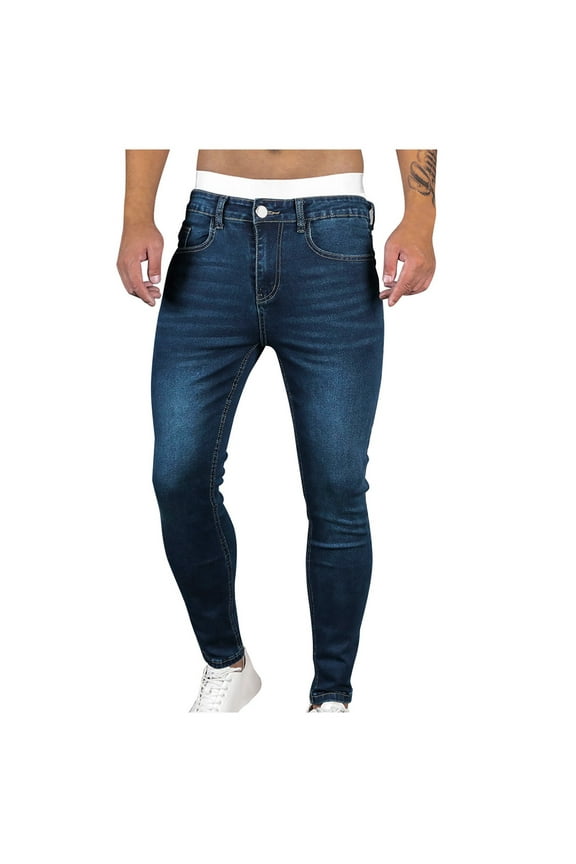 Jeans for Men Slim Fit Vintage Washed Jeans Men Casual Stretch Denim Pants Tight Working Trousers with Pocket Comfort