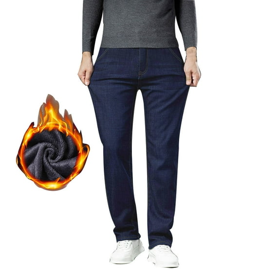Jeans for Men Slim Fit Warm Straight Leg Pants Outdoor Velvet Stretch Denim Pants Winter Casual Pants Fashionable Slim Fit Velvet Jeans