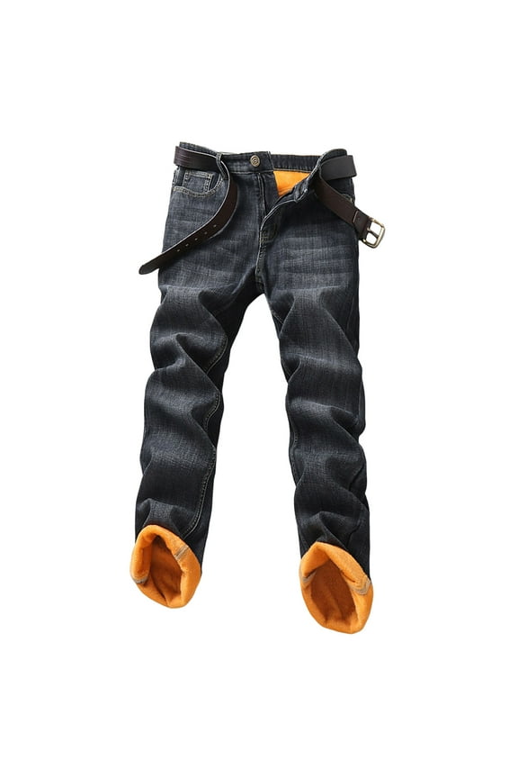 Jeans for Men Straight Leg Casual Thickened Warm Long Trousers Winter Comfortalble Regular Fit Pants for Men