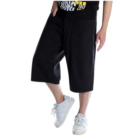 Jeans for Men Summer Hop Plus Size Loose Solid Trend Baggy Sports Denim Capri Trousers Casual Comfortable Pants for Men Black 46