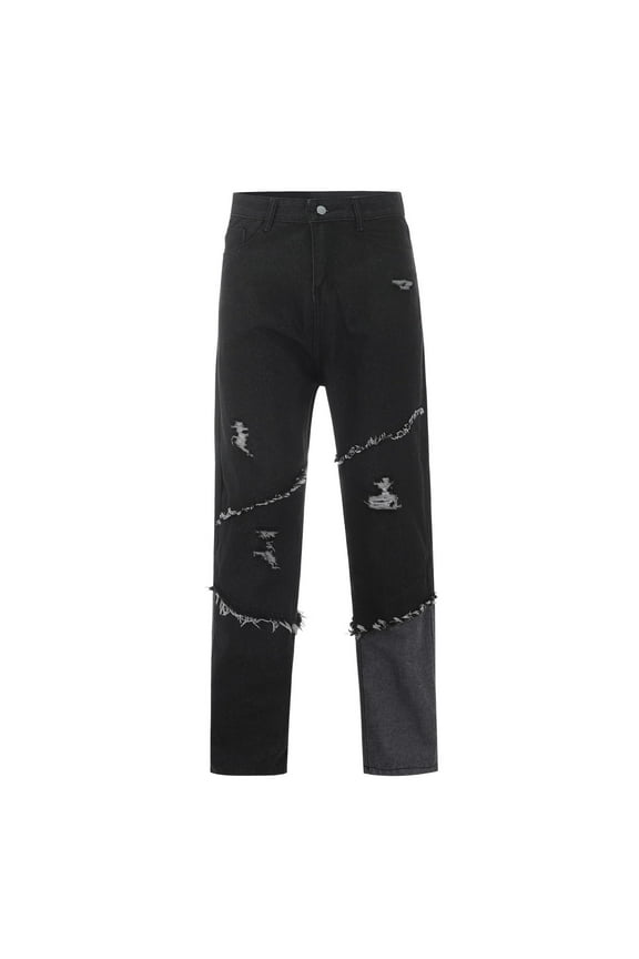 Jeans for Men Tassel Jean Trendy Stitching Stitching Rough Edge High Street Jeans Stretch Casual Loose Fit Outdoor Denim Pants