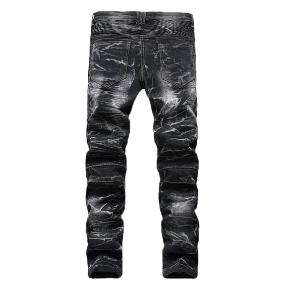 Jeans for Men Vintage Jeans Hole Denim Fold Work Frayed Trousers Basic Pants Stretch Casual Relaxed Fit Outdoor Denim Pants