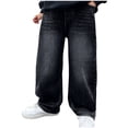 thumbnail image 1 of Jeans for Teen Girls with Diamond Boys Baggy Cargo Jeans Elastic High Waist Hip Hop Pants Vintage Wide Leg Ripped Jeans Loose Fit for Teens, 1 of 5
