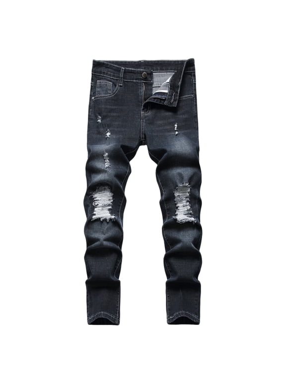 Jeans for Fi Ripped Destroyed Distressed Black Jeans Stretch Slim Denim Jeans Boys Fashion 14-16 Years