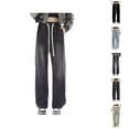 thumbnail image 1 of Jeans for Women 2025 Elastic Waist Drawstring Wide Leg Straight Pull On Denim Jean Pants Womens Jeans Trousers, 1 of 5
