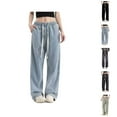 thumbnail image 1 of Jeans for Women 2025 Elastic Waist Drawstring Wide Leg Straight Pull On Denim Jean Pants Womens Jeans Trousers, 1 of 5