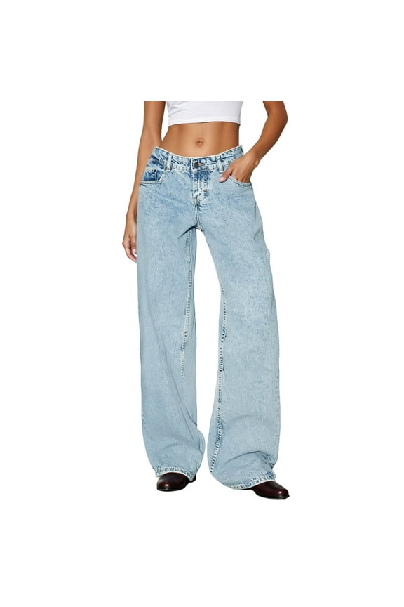 Jeans for Women 2025 Y2K Blue Low Rise Wide Leg Straight Loose Baggy Denim Jean Pants Womens Jeans Trousers