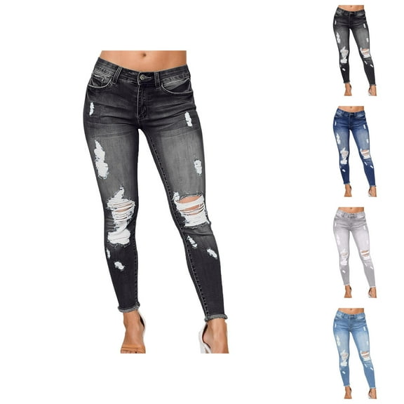 Jeans for Women 2025 Y2K Casual Ripped Distressed Skinny Cropped Denim Jean Pants Womens Jeans Trousers