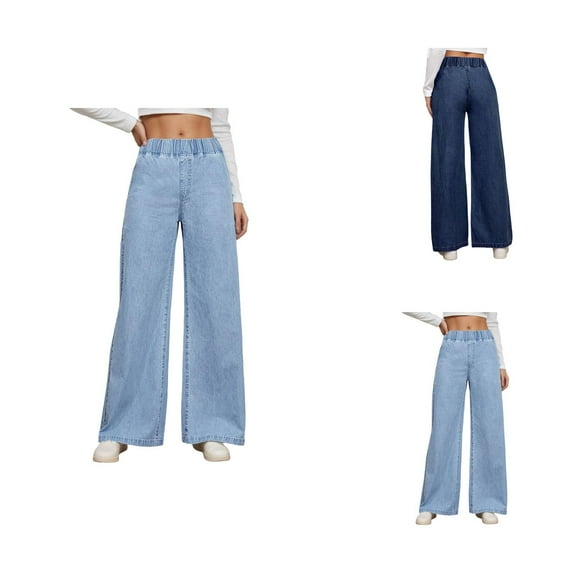 Jeans for Women 2025 Y2K High Elastic Waist Wide Leg Stretchy Baggy Bootcut Denim Jean Pants Womens Jeans Trousers