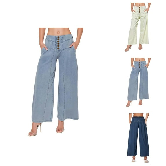 Jeans for Women 2025 Y2K Mid Rise Loose Fit Wide Leg Baggy Palazzo Denim Jean Pants Womens Jeans Trousers