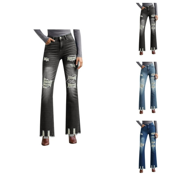 Jeans for Women 2025 Y2K Ripped Distressed High Waisted Slim Fit Flare Bootcut Jean Pants Womens Jeans Trousers