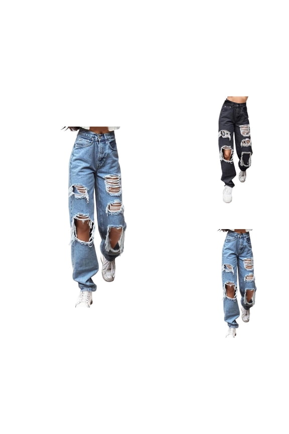 Jeans for Women 2025 Y2K Ripped Distressed High Waisted Stretch Baggy Jean Pants Womens Jeans Trousers