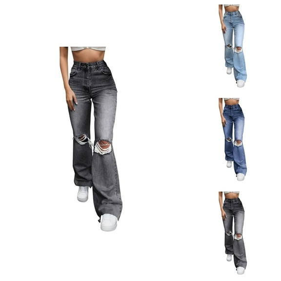 Jeans for Women 2025 Y2K Ripped Distressed High Waisted Stretch Wide Leg Baggy Jean Pants Womens Jeans Trousers