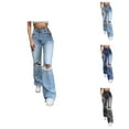 thumbnail image 1 of Jeans for Women 2025 Y2K Ripped Distressed High Waisted Stretch Wide Leg Baggy Jean Pants Womens Jeans Trousers, 1 of 7