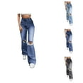thumbnail image 1 of Jeans for Women 2025 Y2K Ripped Distressed High Waisted Stretch Wide Leg Baggy Jean Pants Womens Jeans Trousers, 1 of 5