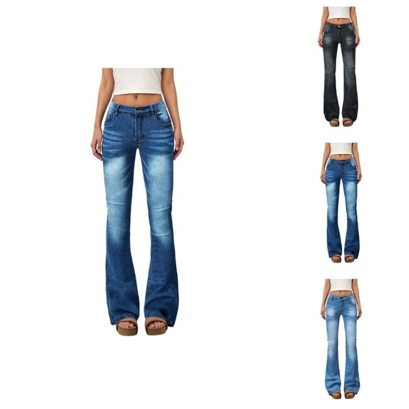 Jeans for Women 2025 Y2K Washed Slim Fit Stretchy Skinny Flare Bootcut Denim Jean Pants Womens Jeans Trousers
