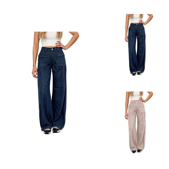 Jeans for Women 2026 Trendy Mid Waist Loose Fit Tapered Denim Pants with Pockets Vintage Non Stretch Jean Pants