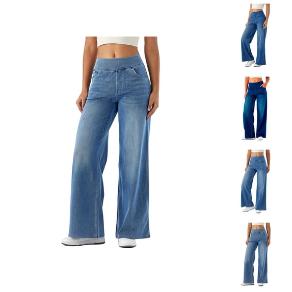 Jeans for Women 2026 Trendy Wide Leg Straight Leg Stretchy High Waisted Loose Fit Denim Pants with Pockets